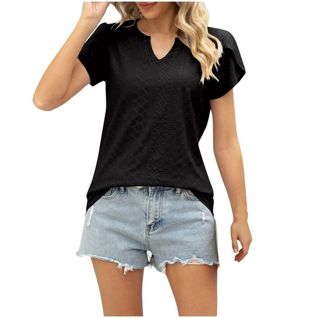 Blusas para las Mujeres Casual Verano Cuello en V Manga Corta con Botones Hueco Camiseta, Top de Moda para Diario Y Fiesta