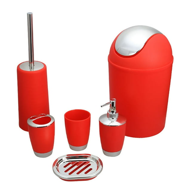 Trayknick 6Pcs Lotion Bottle Toothbrush Mouthwash Cup Waste Bin Bathroom Accessory Set