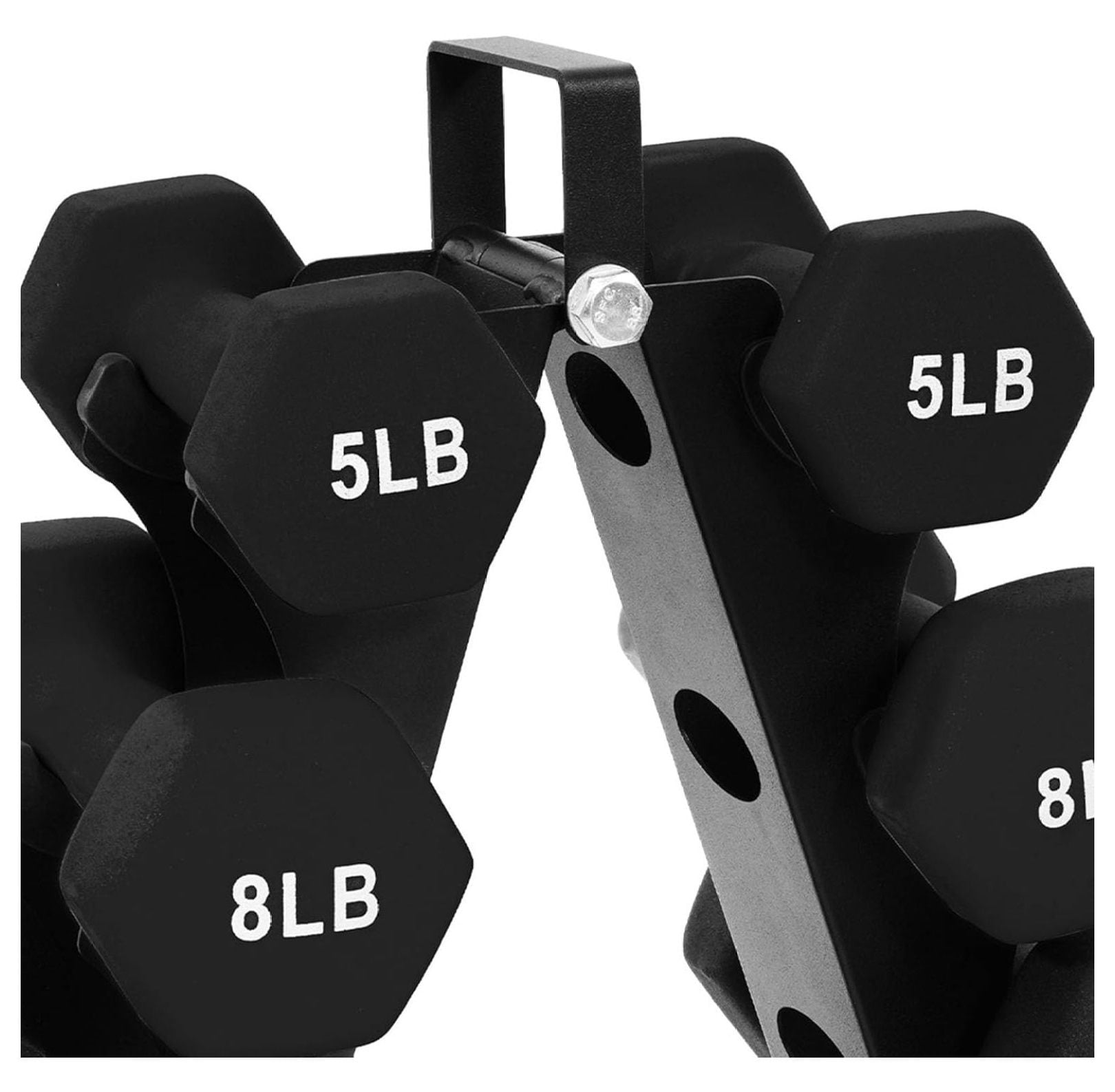 Neoprene Dumbbell Set with Stand – 50lb Hex Weights for Strength Training, Home Gym – Color Coded Non-Slip Grip, Complete 5, 8, 12lb Pairs