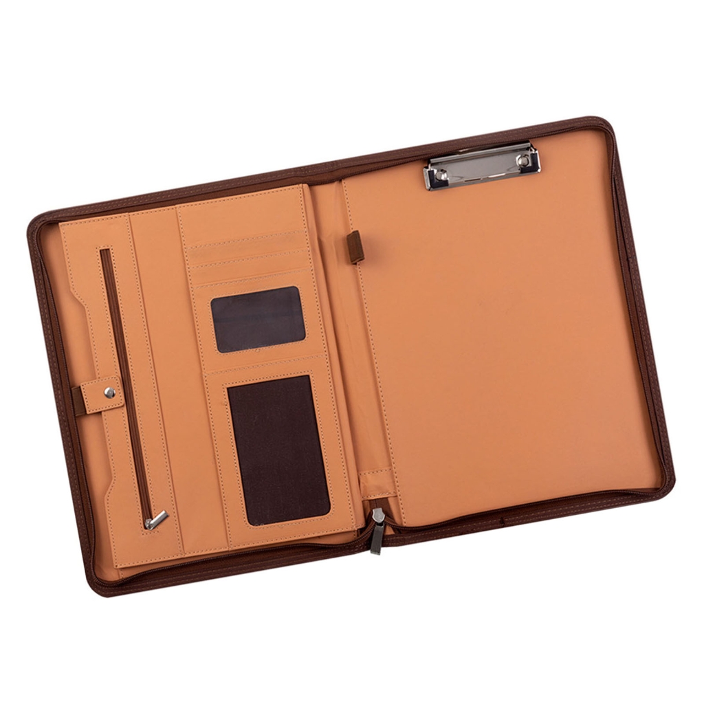 Leather Conference Folder with Clipboard Multiple Pocket Card Holder Pen Slot
