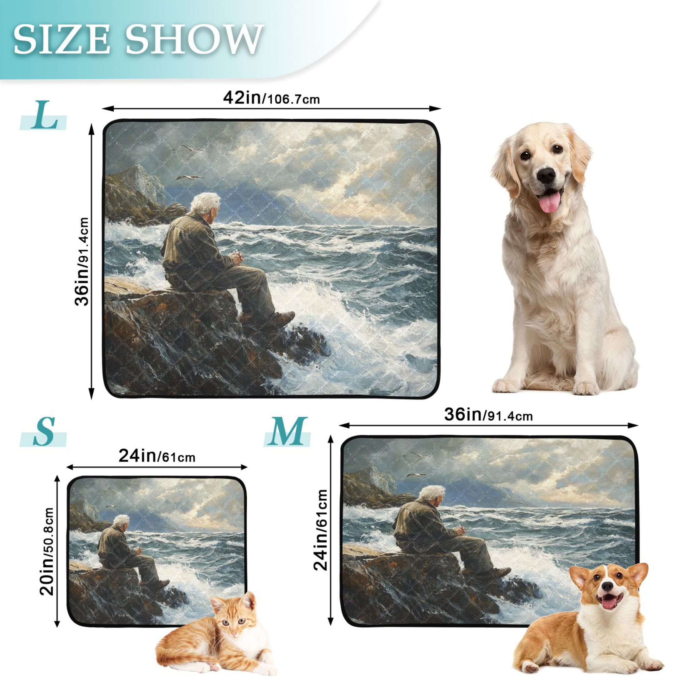 Qxltty The Old Man and The Sea Cat litter Pads Pet Set of 3 Diaper Mats Center Anti-leakage Layer Absorbent Soft and Comfortable