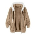 thumbnail image 4 of Women Fall Jacket Fuzzy Sherpa Fleece Zipper Drawstring Warm Hoodie With Pocket Oversize Casual Lightweight Outerwear, 4 of 6