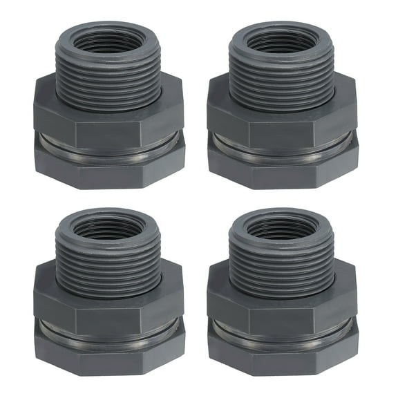 Uxcell Bulkhead Fitting NPT 3/4' Water Tank Connector Gray 4Pcs