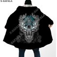 thumbnail image 1 of Capa gruesa y cálida con capucha para hombre, abrigo con estampado 3D de armadura vikinga con símbolo de tatuaje de cuervo, abrigo de lana a prueba de viento, bata de Manta, 9, 1 of 4