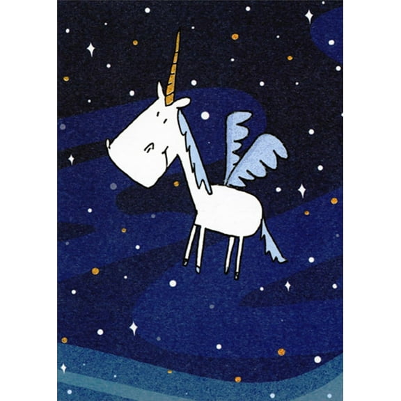 Designer Greetings Cute Unicorn in Dark Blue Night Sky Funny / Humorous Birthday Card