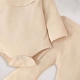 thumbnail image 4 of masbird Newborn Baby Girl Clothes Solid Color Rib Frill Long Sleeve Romper Flared Pants Headband Set 3pcs Fall Winter Outfits 0 3 6 12 18 24 Months(Beige,9-12 M), 4 of 4