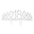 thumbnail image 1 of 1 corona de diamantes de imitación con peine de inserción de aleación para el cabello, corona decorativa para el 18 ° cumpleaños (plata), 1 of 7