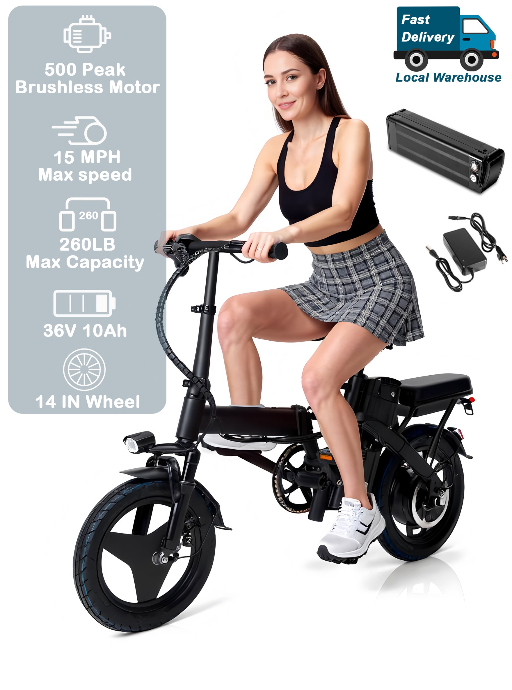 14" Folding Electric Bike with 20+Miles Range by 36V 10Ah Battery, 20Mph Power by 350W,3 working modes,Suitable for Leisure Riding&Commuting,Electric Bicycle for Adults UL 2849