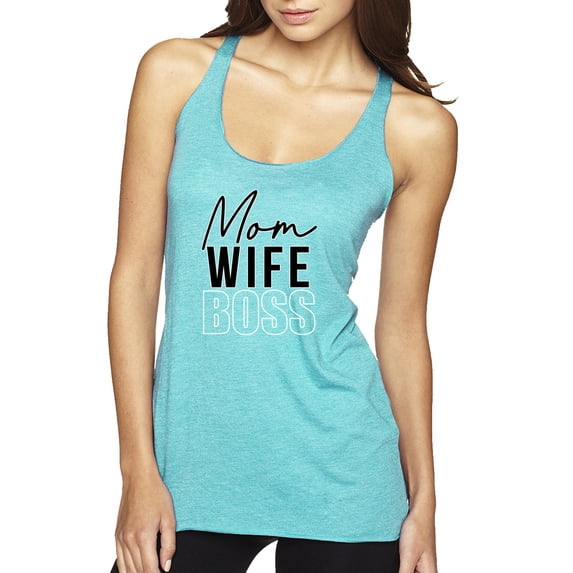 Wild Bobby, Mom Wife Boss Mother's Day Tri-Blend Racerback Tank Top, Tahiti Blue, Small