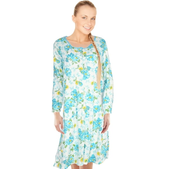 JEFFRICO Womens Long Sleeve Nightgowns Front Side Pocket Sleepwear Soft Pajama Dress Nightshirts