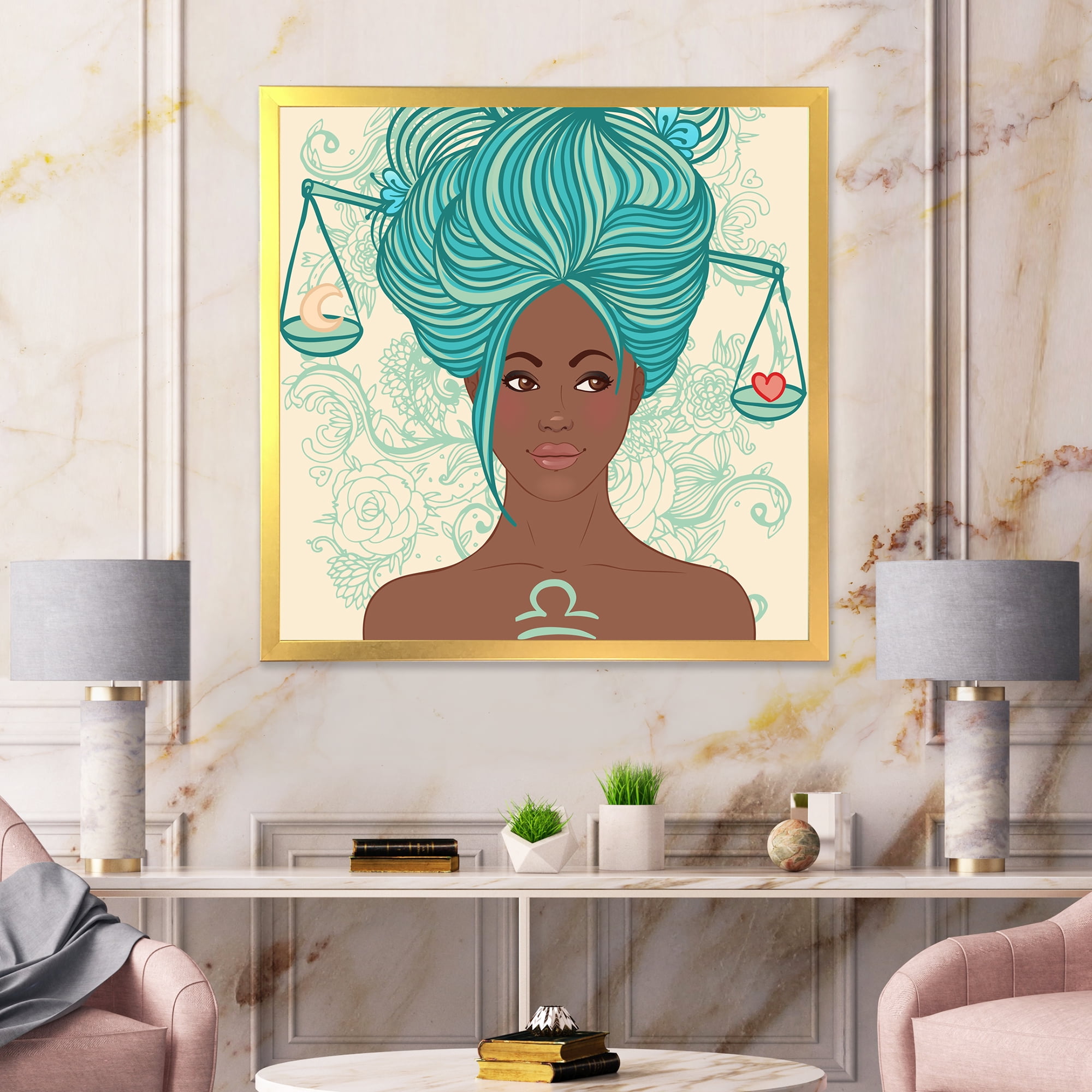 Designart 'Portrait of African American Woman With Blue Hair I' Modern Framed Art Print