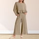 thumbnail image 5 of Pantalones Conjuntos de salón de otoño para mujer Traje casual de 2 piezas con dobladillo con volantes Traje diario de pierna ancha Cgtredaw Caqui M para Mujer, 5 of 6