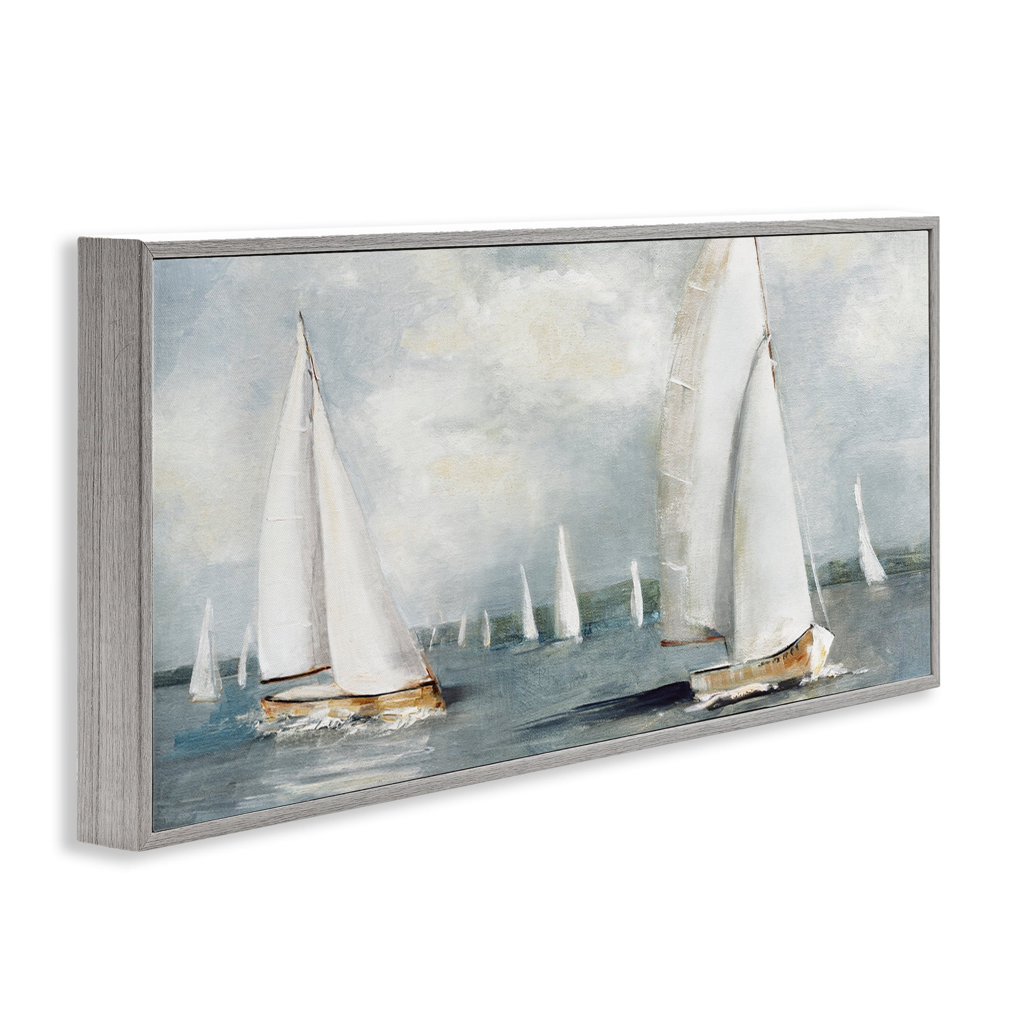 Stupell Industries Windy Sailboat Fleet Gray Framed Giclee Art, design by Sally Swatland
