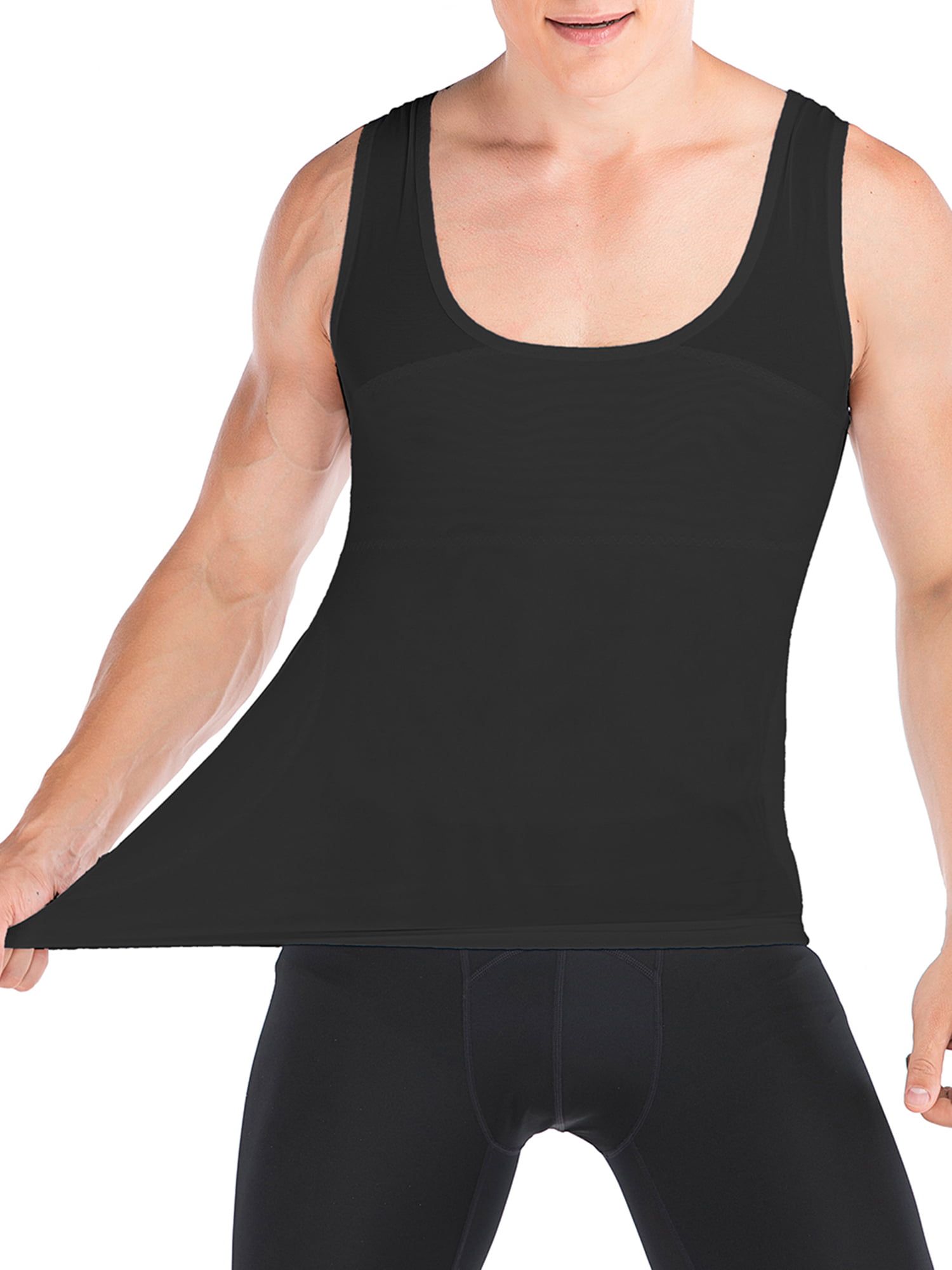 Mens Tank Tops and Body Shaper Slimming Vest Compression Sleeveless Muscle Gym Workout Tshirt for Men Running Slim Fit Tank Tops Stretch Short Sleeve Sportwears