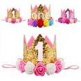 thumbnail image 1 of Chapeau d'Anniversaire 1 An Bébé Couronne Pailletée Fleur Fête Hirondelle Dorée, 1 of 5