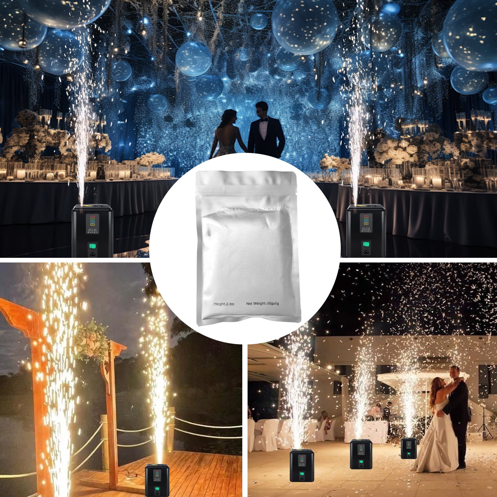 20PCS Cold Spark Machine Powder for Special Effects Machine, 6.6ft-11.5ft Height Effects, Use for Outdoor Weddings, Stages, Events, DJ, Disco, Party