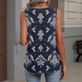 thumbnail image 6 of Kixjoy Sleeveless Tops for Women V Neck Fashion Tank Top Sleeveless Lounge Vacation Pleated Blouse Floral Print Soft Baggy Tank Tops, Navy XL, 6 of 6