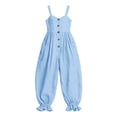 thumbnail image 4 of Pounoo Jumpsuits for Women Linen Blend Jumpsuits Casual Daily Style Lightweight Breathable Sleeveless Button Detail Ruffle Hem Wide Leg Jumpsuits Gift, 4 of 5