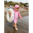 thumbnail image 4 of BemeyourBBs Toddler Baby Girl One Piece Swimsuit with Hat Infant Baby Bathing Suit Rash Guard Strawberry Bow Cherry Print Long Sleeves Front Zipper Swimwear Summer Beachwear, 4 of 9