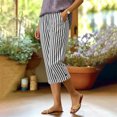 thumbnail image 6 of Wutalume Womens Capri Pants for Women - Striped Wide Leg High Waisted Drawstring Casual Trousers with Pockets Loose Fit Lightweight Summer,Black L, 6 of 8