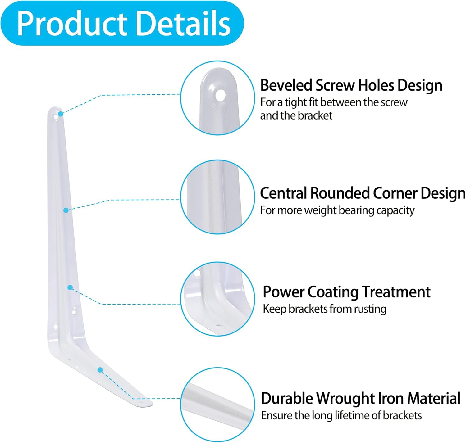 20 Pack Shelf Brackets 12 Inch, White Metal Brackets for Shelves, L Shape Shelving Brackets (White, 12" x 10")