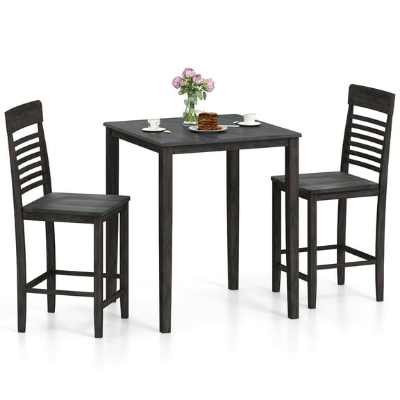 Gymax 3 PCS Counter-Height Dining Table Set for 2 Square Kitchen Table & 2 Bar Chairs