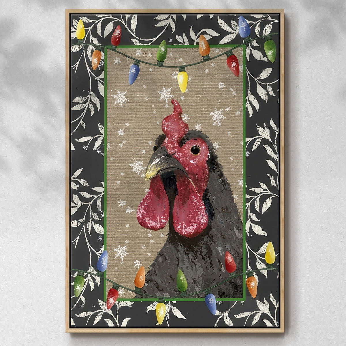 County Christmas Farm IV - Framed Gallery Wrapped Holiday Canvas - 27 x 41 - Natural Wood Frame