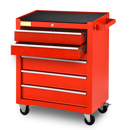 

5 Drawers Portable Rolling Tool Box Organizer with Wheels Metal Tool Drawer Organizer and Storage for Garage Warehouse & Repair Shop with Central Locking Red by VERNILLA