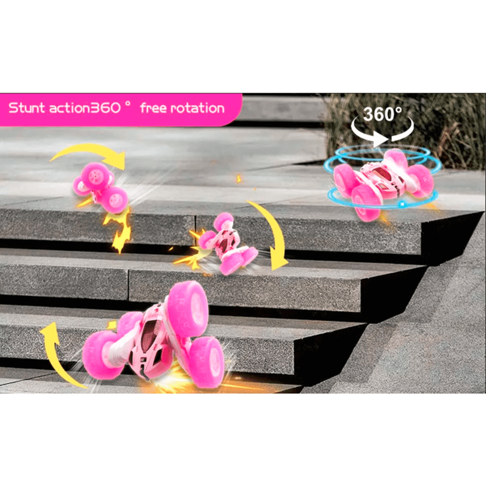 Roofworld 2.4G RC Stunt Cars Double Sided Flip Remote Control 360 Rotation off Road Rc Drift Pink