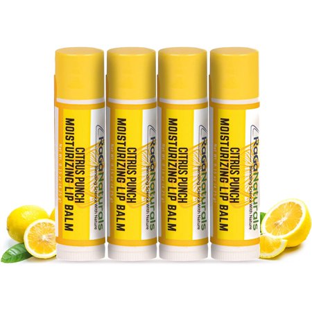 RaGaNaturals Handmade Lemon Natural Lip Balm - Beeswax, Shea Butter, Jojoba Oil, Vitamin E - Vegan, Cruelty Free, Plant Based - 4 Tubes
