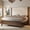 Dark Walnut, variant on Merluxy Solid Wood King Size Bed Frame, 57" Tall Farmhouse Upholstered Line Wingback Headboard, Deep Button Tufted, Easy Assembly, Gray Wash