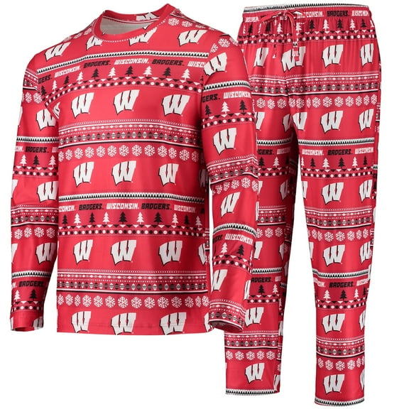 Men's Concepts Sport Red Wisconsin Badgers Ugly Sweater Long Sleeve Top and Pants Sleep Set
