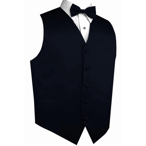 Men's Formal Tuxedo Vest, Bow-Tie & Hankie Set for Prom, Homecoming, Wedding, Cruise in Navy Blue - XS