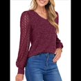thumbnail image 1 of Blusas de Encaje de Larga para Mujer, Suéteres de Cuello en V A para Otoño 2025, Atuendos Elegantes e Informales de Invierno Vino Tinto S, 1 of 8