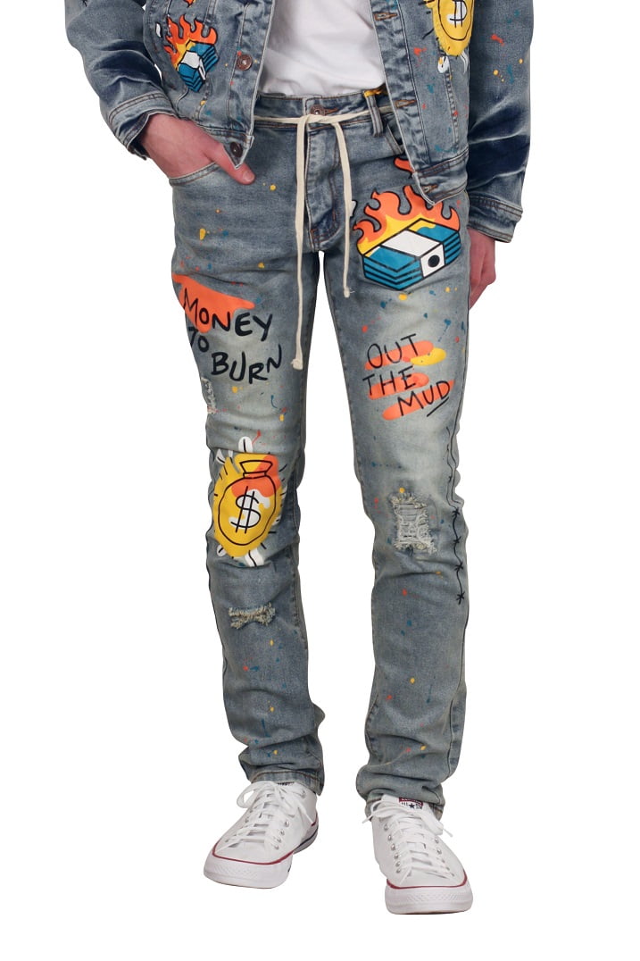 G-King Mens Boys Designer Skinny Super Star Stretch Jeans Is Time Money Hip Hop 