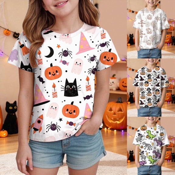 10-11 Years Halloween Short Sleeved T Shirt For Girls Casual Top Halloween Tee Shirts Halloween Tee Girls Tee Shirts