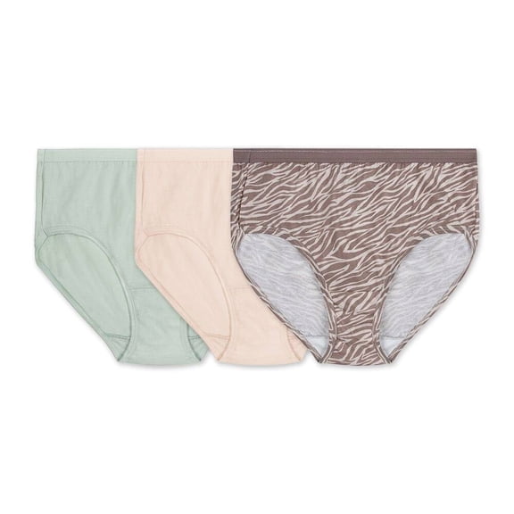Pantaleta Fruit of the Loom para dama, Colección Algodón Premium, Multicolor, Talla 5, 3 Piezas