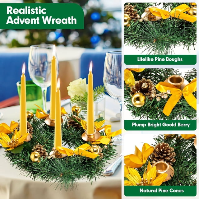Candelabro de Navidad, corona de simulación, corona de ratán, candelabro de plata, piña, decoración de Adviento Wmkox8yii fhajkh4361