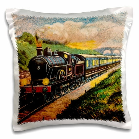 Steam Magic - 3dRose Magic Lantern Vintage Steam Engine Locomotive Train Carriages - Pillow Case, 16 by 16-inch