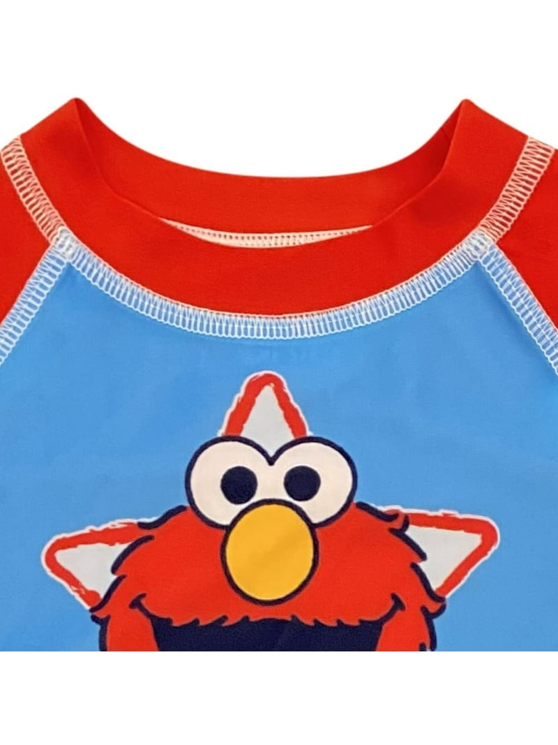 Sesame Street Elmo Rash Guard & Swim Trunks Set - UPF 50+ Sun Protection For Infants & Toddlers