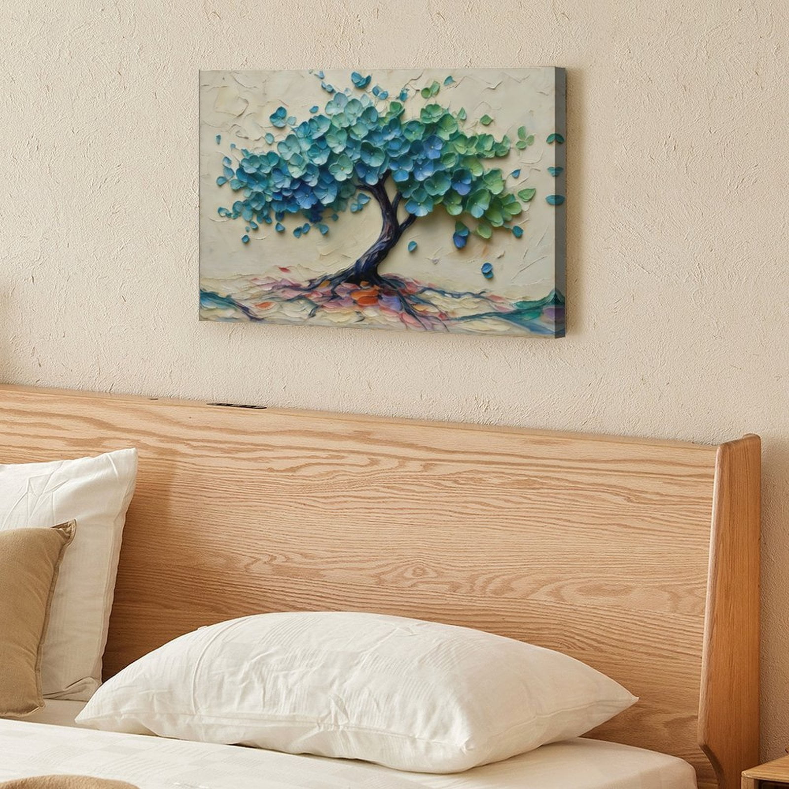 Tree of Life Canvas Wall Art, Textured Abstract Tree Oil Painting Style Print, Waterproof Canvas Artwork for Living Room Bedroom Office Home Decor