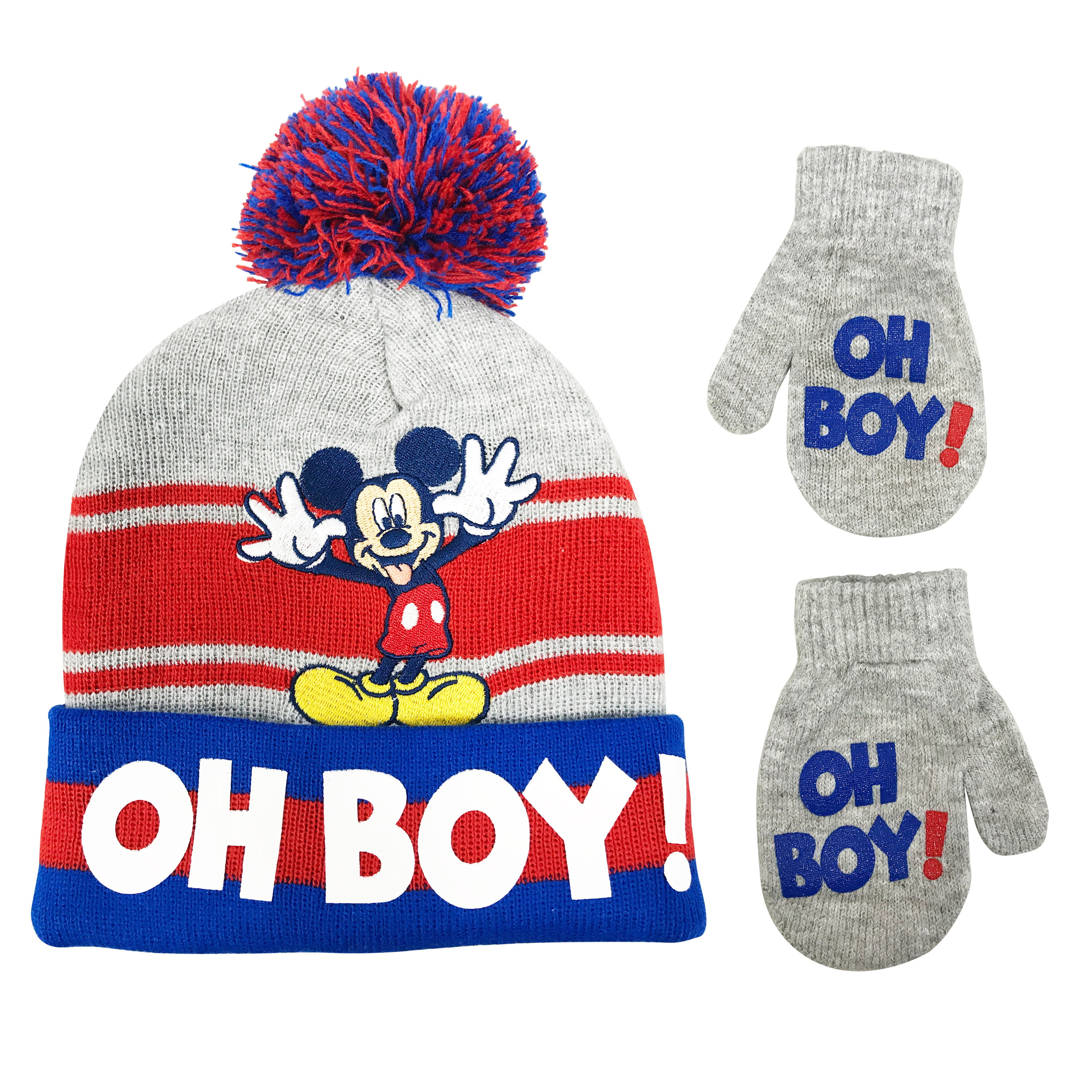Toddler Boys Age 2-4 Disney Mickey Mouse Hat and Mittens Cold Weather Set 