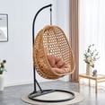 thumbnail image 4 of SUDICA Outdoor Hanging Rattan Egg Chair with Stand, Light Brown Wicker Swing Chair with Soft Cushion for Balcony or Garden, 4 of 8