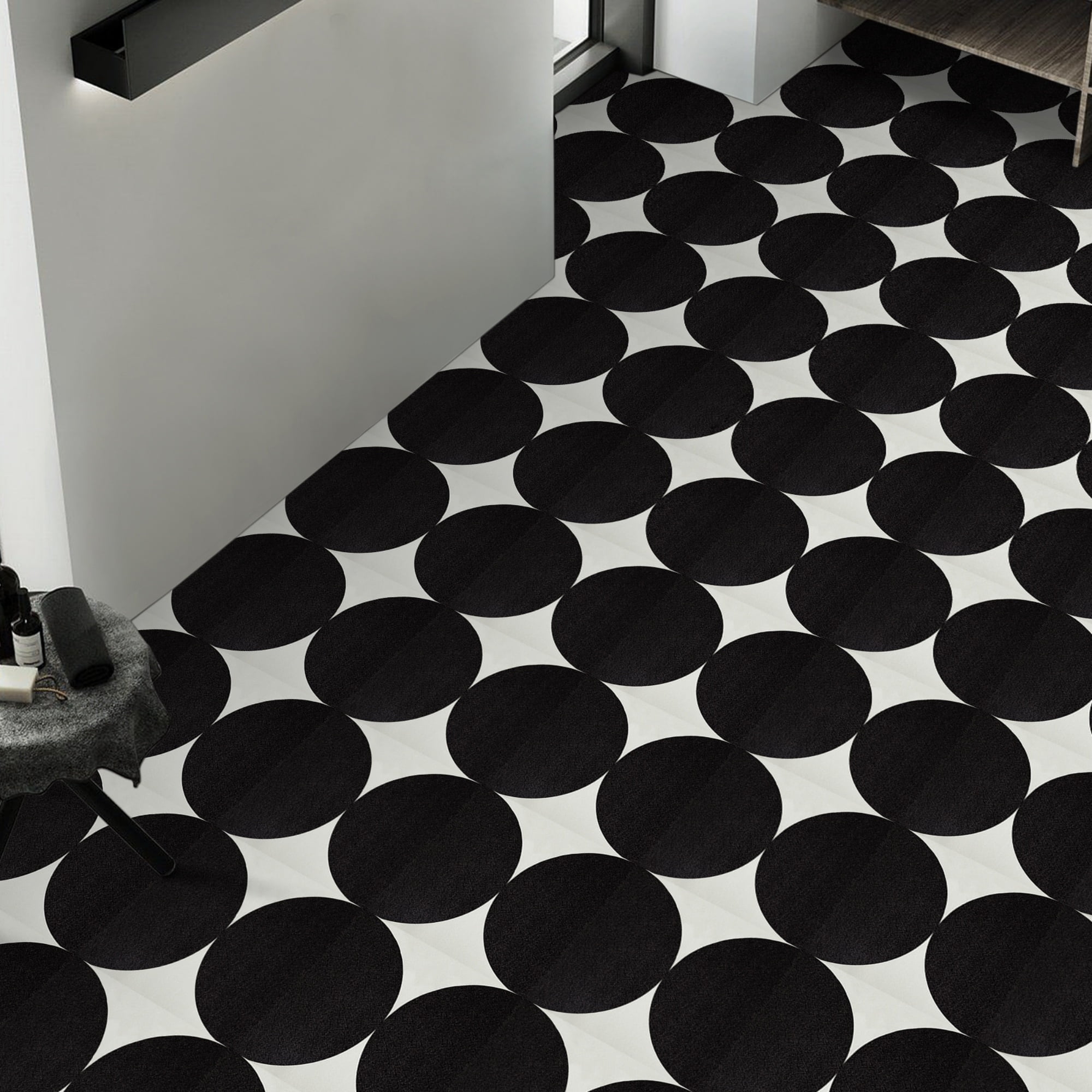 (3 pack) Abyssaly 12" x 12" (10Pcs) Peel and Stick Floor Tile Vinyl Flooring Removable Self- Adhesive for Bathroom, Kitchen (Black and White)