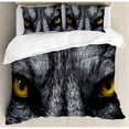 thumbnail image 3 of Eye Twin Size Duvet Cover Set, Dangerous Mammal Eyes of Wild Wolf Aggressive Predator Carnivore Image Print, Decorative 2 Piece Bedding Set with 1 Pillow Sham, Black White Yellow, by Ambesonne, 3 of 3