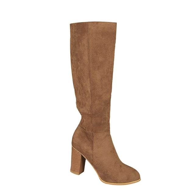 NOKIO Women’s Knee High Boots Wide Calf Round Toe Chun𝗄y Block Heel Side Zipper Dress Boots Comfortable Winter Riding Style