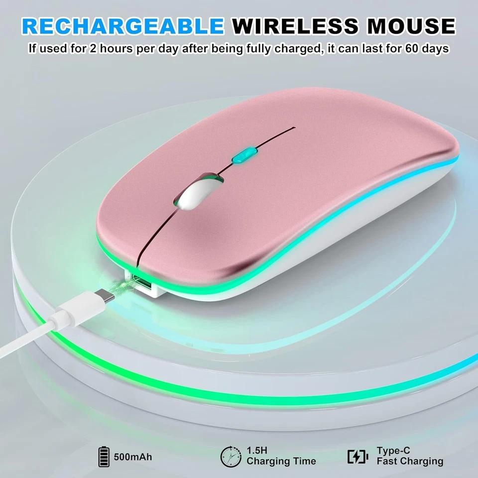 CRESTIN- Bluetooth Led 2.4G Wireless Mouse Luminous Slim Design For Laptop - Rose Gold