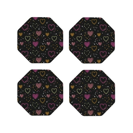 

Leather Coasters Set of 4 - Heart and Stars Lightweight Non-Slip Drink Coasters for Desk Anti-Scalding Desk Cup Coasters for Office Table Decor Octagon