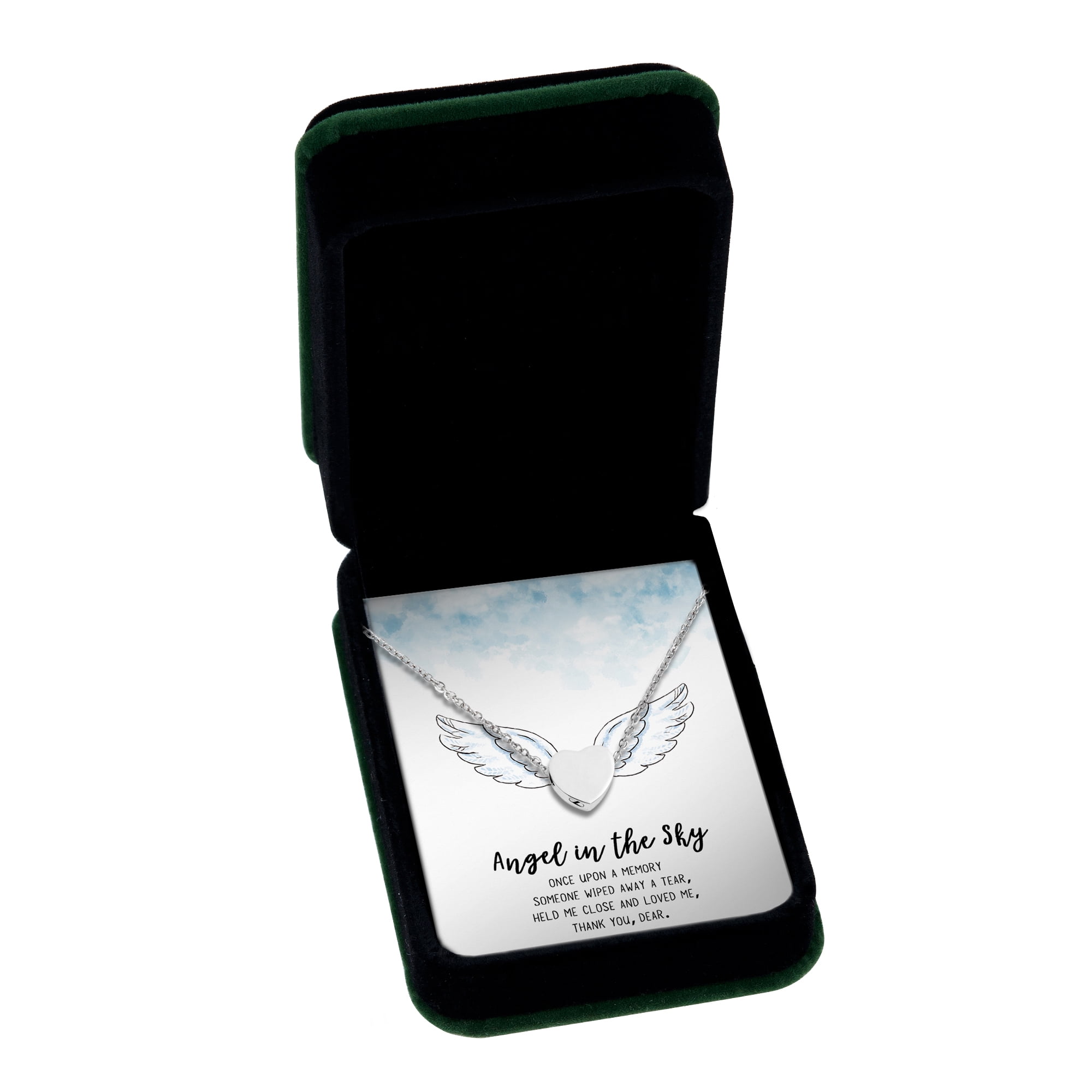 Anavia Mini Heart Cremation Jewelry Stainless Steel Keepsake Memorial Urn Necklace for Human with"Angel in the Sky" Comfort Card-[Silver]