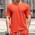 thumbnail image 3 of FRSASU Men's T-Shirts Casual Short Sleeve Crewneck Solid Color Basic Work Shirt Textured Daily Wear Pullover Tees Orange, 3 of 7